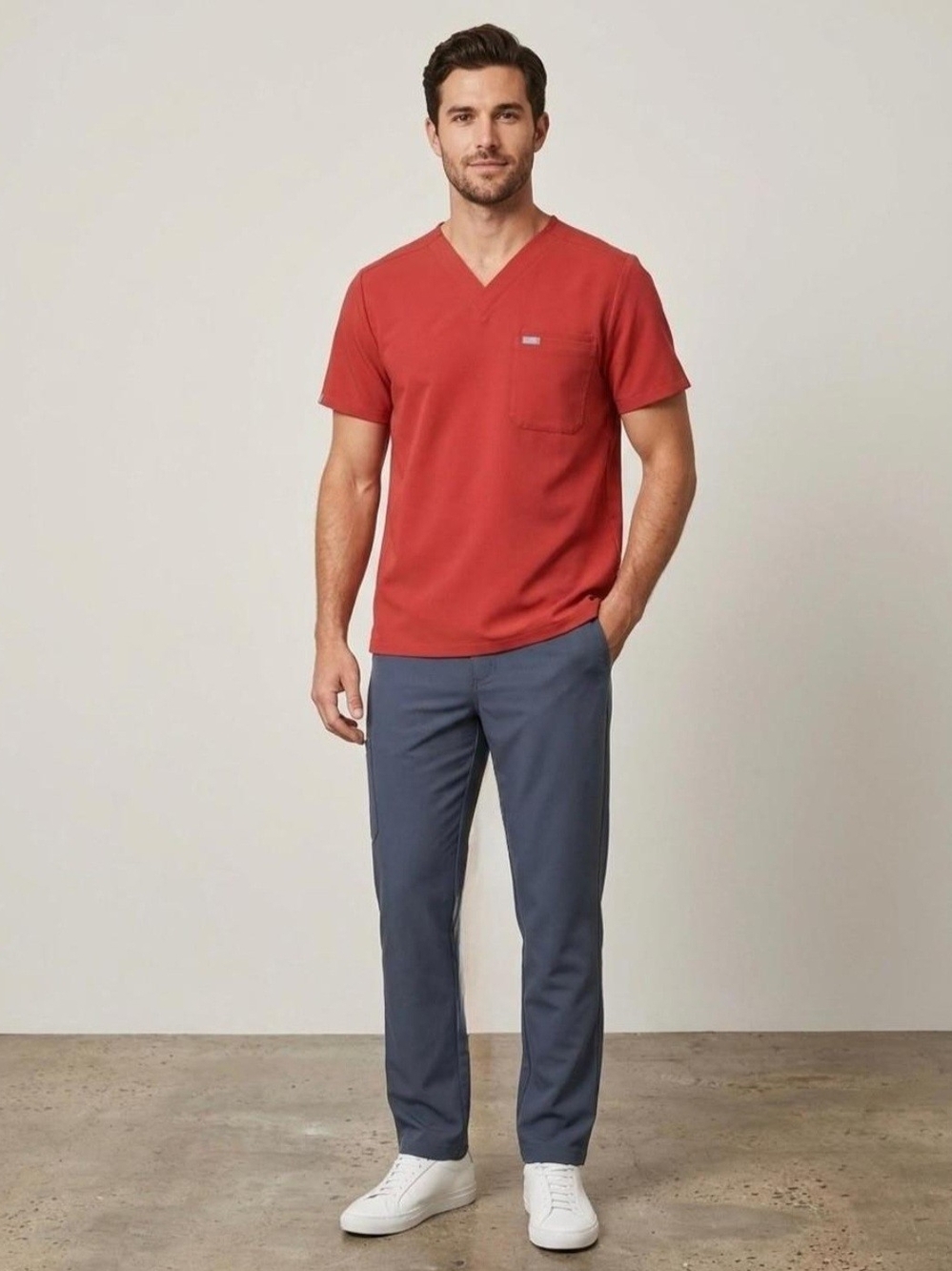 Figs Men's Technical Collection V-Neck Short Sleeve Coral Scrub Top